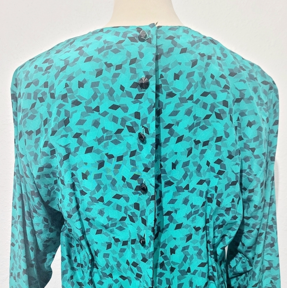 VINTAGE Maggy London by Jeannene Booher 100% Silk Long Abstract Print Dress 80's - Picture 6 of 15